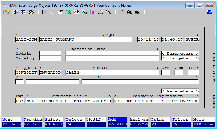 It is how a <Cargo> object definition will show-up once entered. Please note that each data-collection type has different paramters contained in <Parameters> tab-field. Double-clicking on a tab-field exposes fields contained inside into another window.