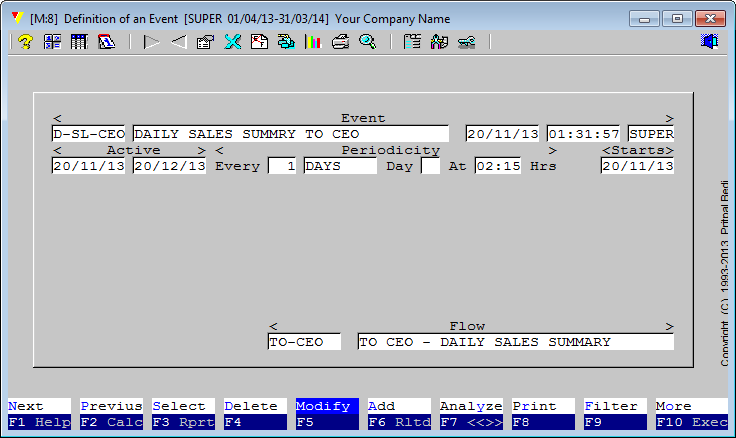 Right at the time of starting the VouchEventizer, it is around 2:07 hours in midnight, and we had put  starting time of the event as 03:01 hours. I modified the time to 02:15 hours to have a early grab on its  functioning. Note that you can modify, practically every aspect of the event in real-time. VouchEventizer is looking at those changes every 55 seconds, and if found, alters event's execution  behavior. Also note that an event get already fired will not be reverted but future will  follow the modified path.