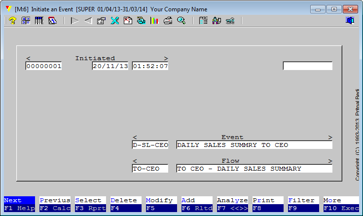 The event constructed above is added to the <Initiate an Event> module. You can see the blank field on the top-right of the module, indicating that VouchEventizer Server is not UP yet to take control of it.