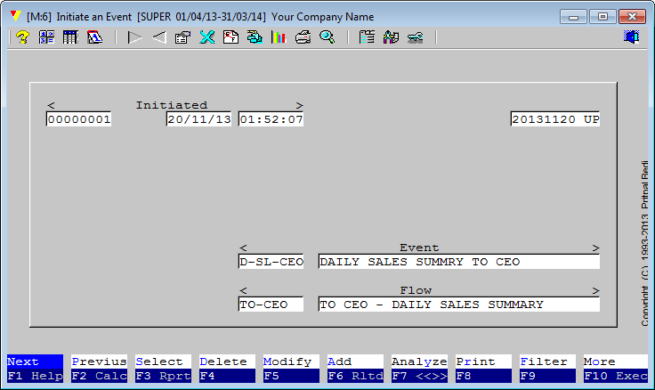 The moment VouchEventizer Server is UP, it starts grabbing the events found in the Initiator module. You can recognize it by looking at the top-right field on the module screen which is now populated with the  date when it is grabbed by the VouchEventizer Server.