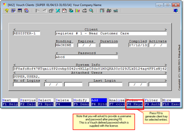 F8 key is provided to generate client(s) key(s).