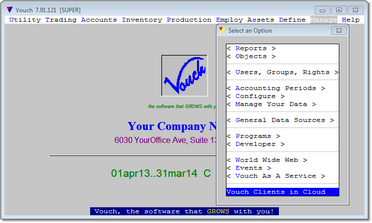 <Main Menu><Manage><Vouch Clients in Cloud>