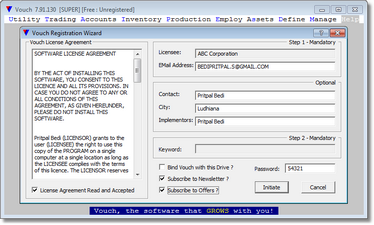 Entered the correct values in the registration wizard and pressed <Initiate>.