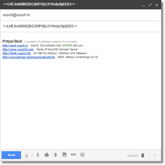 Opened gmail inbox and composed the mail as above and pressed <Send>.