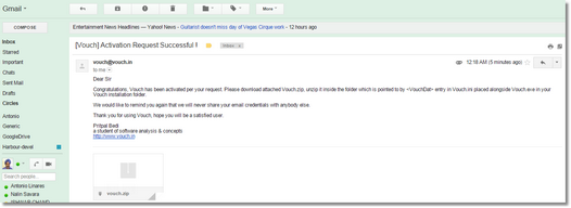 A complementary mail will be sent after successful activation with Vouch.zip as an attachment. 